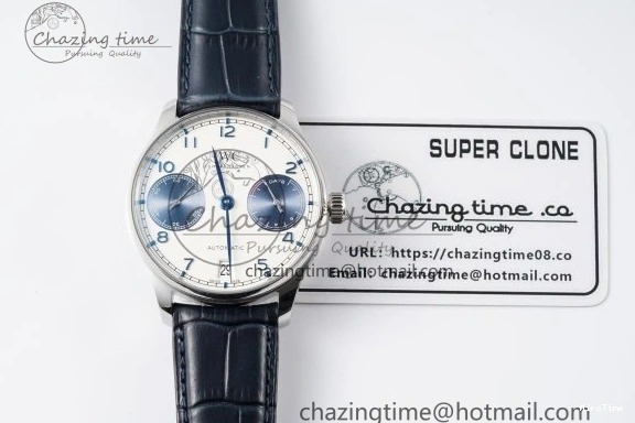 MIROTIME 0413 ZeroBulk Portuguese Real PR IW500715 SS AZF 1:1 Best Edition White Blue Dial on Blue Leather Strap A 7034